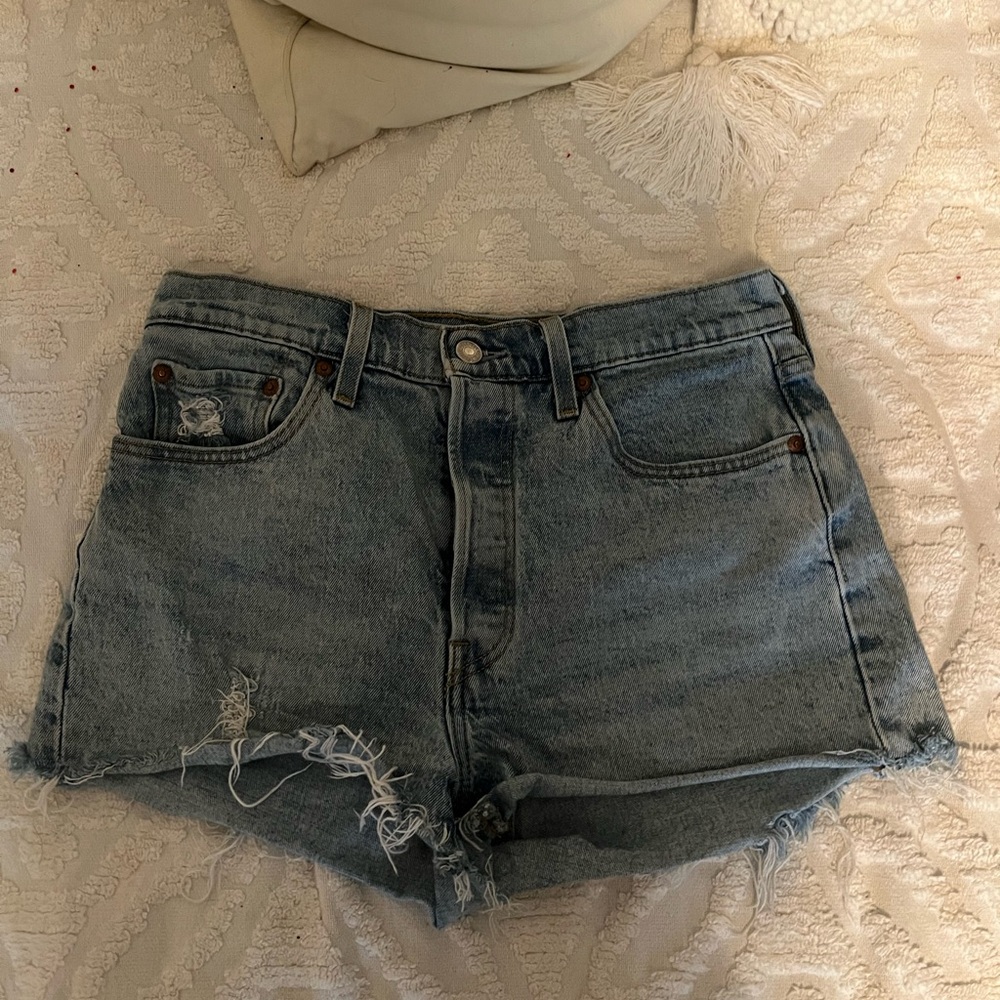 Levi's Blue Jean Shorts High-Waisted Distressed